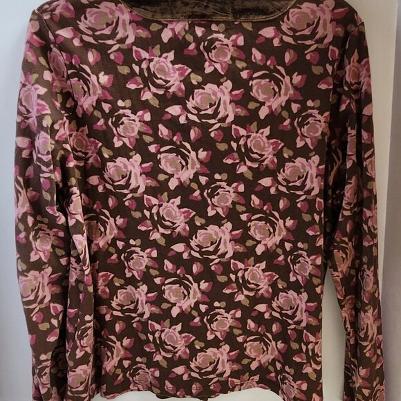 BODEN British Designer Button Down Cotton Cardigan Top w/Velour Accents Size 16 - Picture 5 of 5